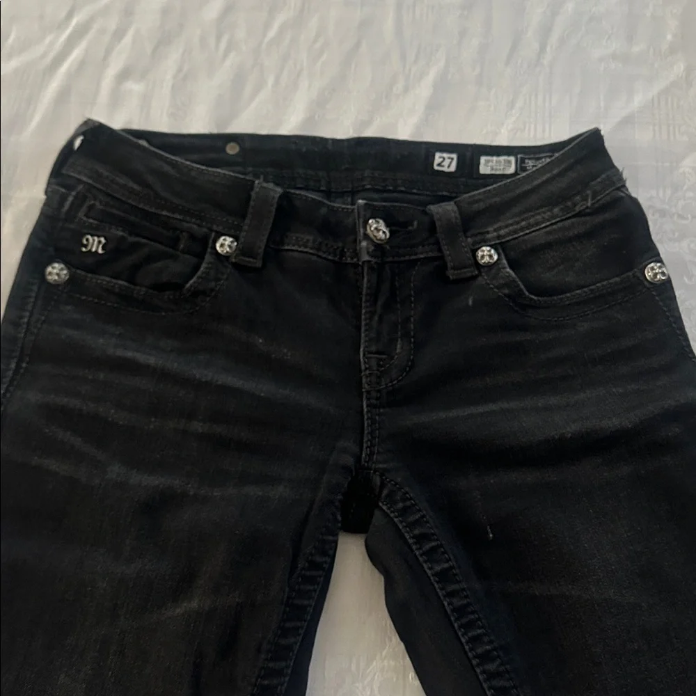Tate Miss Me Black Denim with Silver Embellished Wings. Like new - Picture 4 of 5